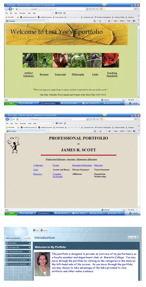Electronic Portfolio Homepage Examples