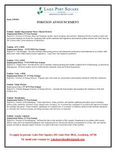 Lake Tech Job Posting 12-30-2014