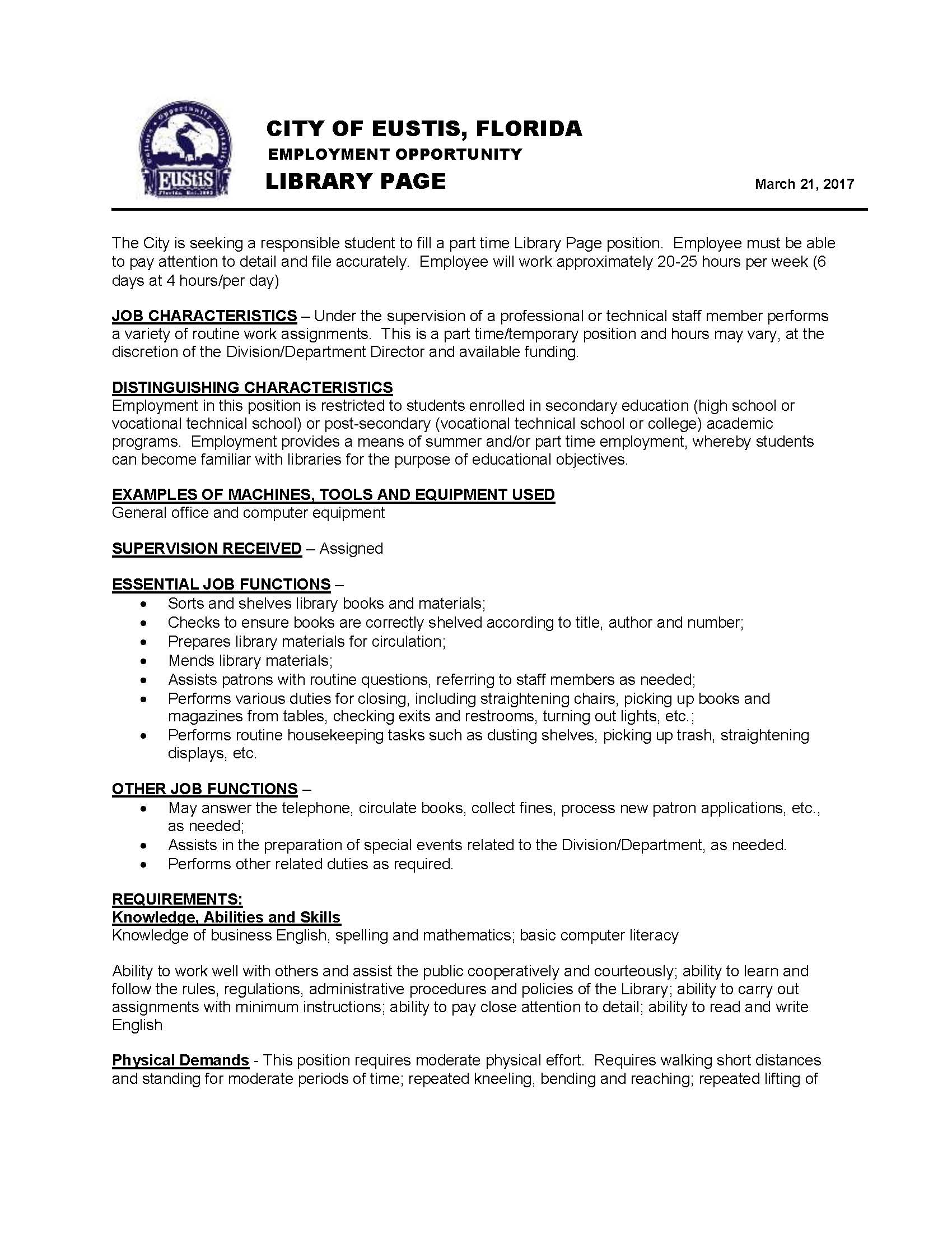 City of Eustis Hiring Library Page
