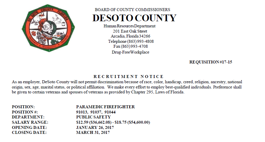 DeSoto County Hiring Paramedic/FF