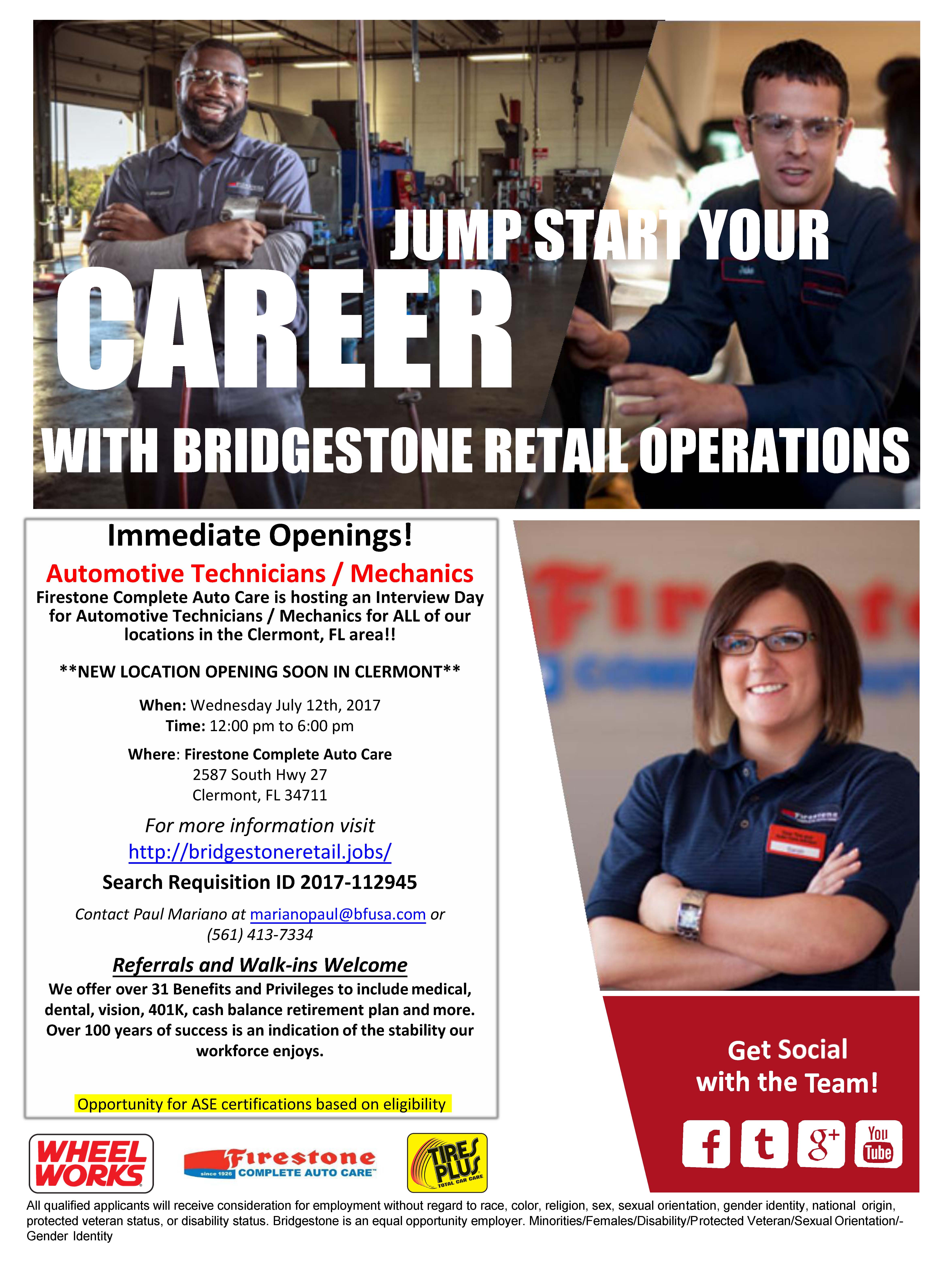 Bridgestone Retail Operations Hiring
