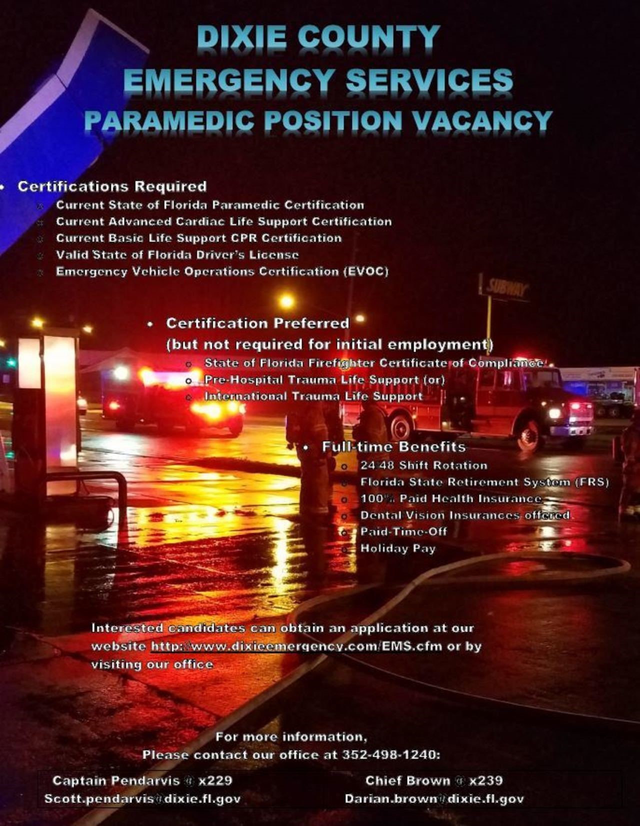 Dixie County Emergency Services Hiring Paramedic