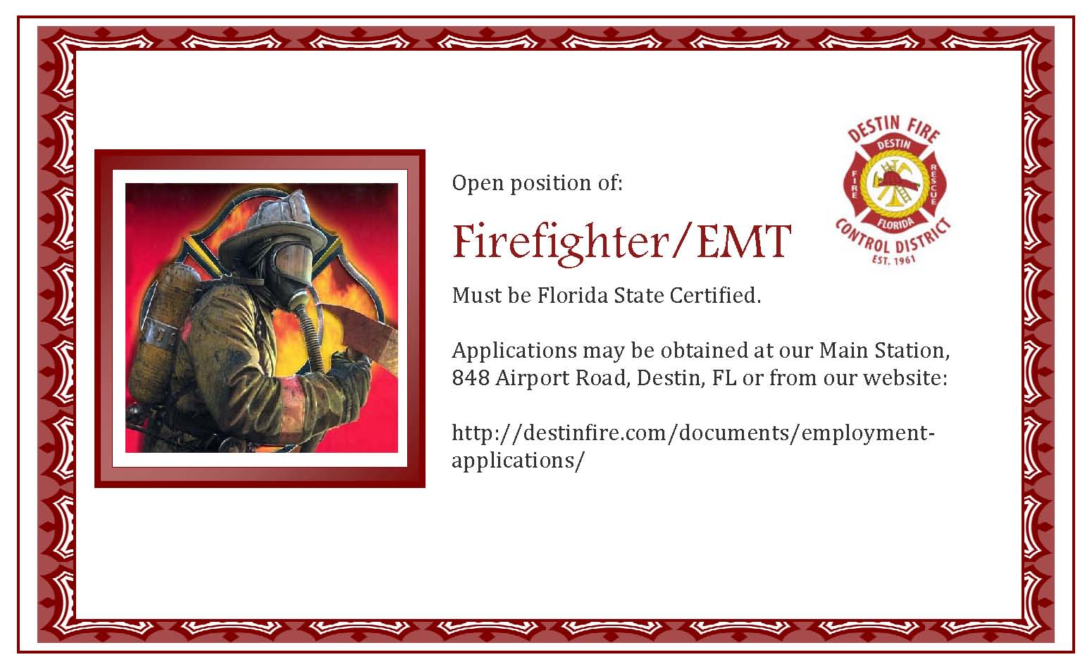 Desitn Fire Control Hiring FF/EMT