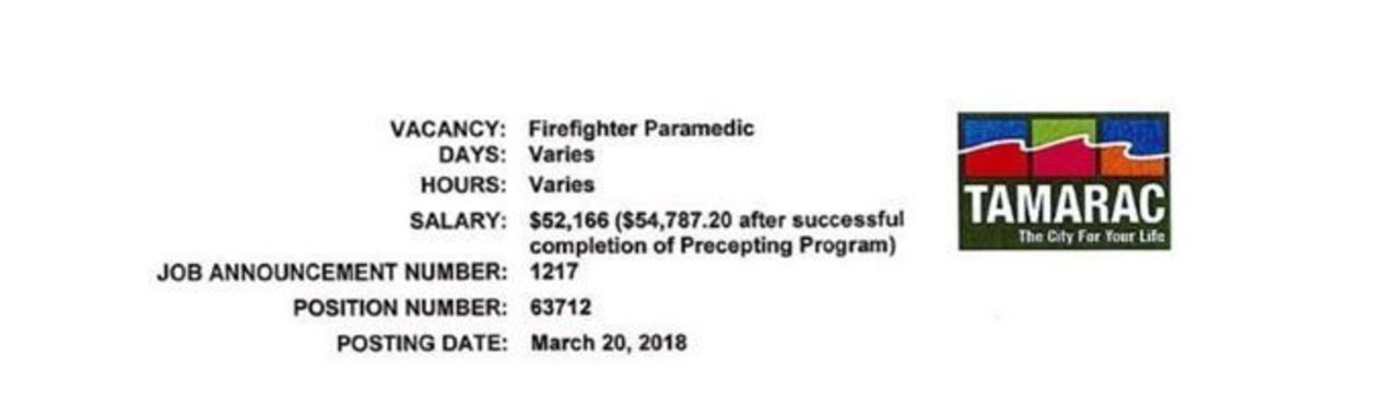 Tamarac Hiring FF/Paramedic