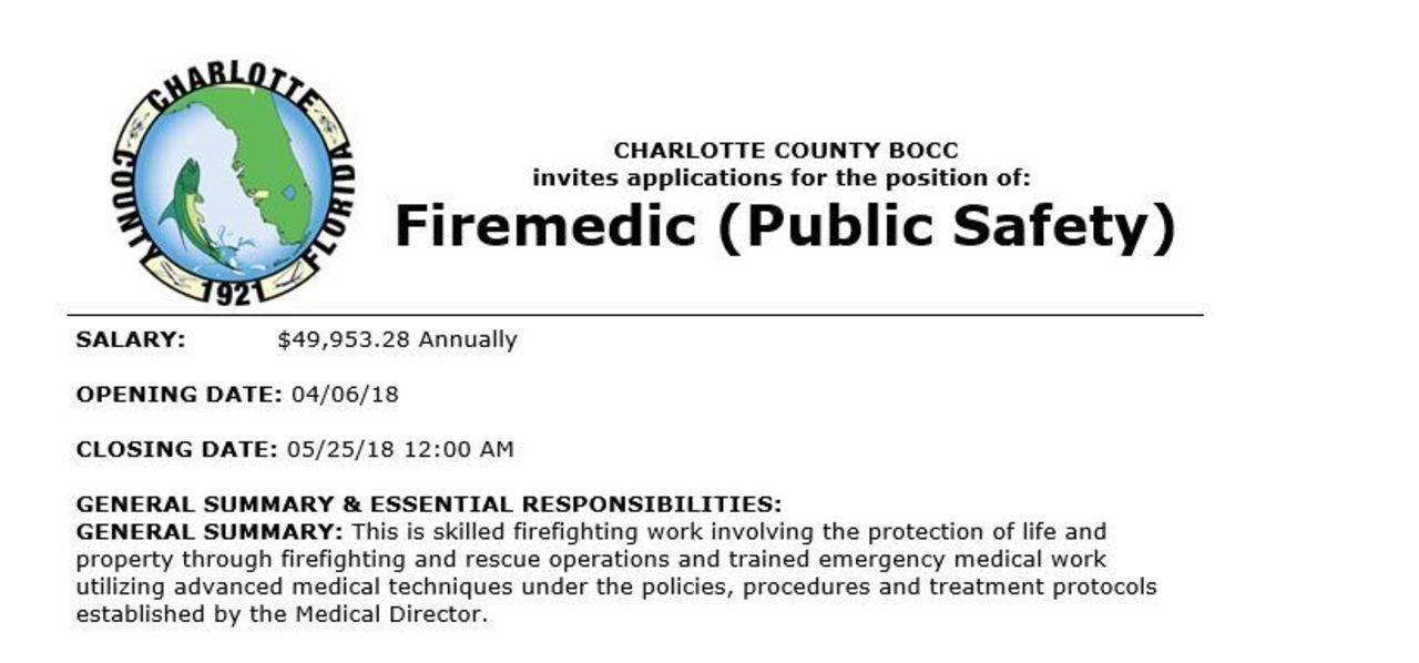 Charlotte County BOCC Hiring Firemedic