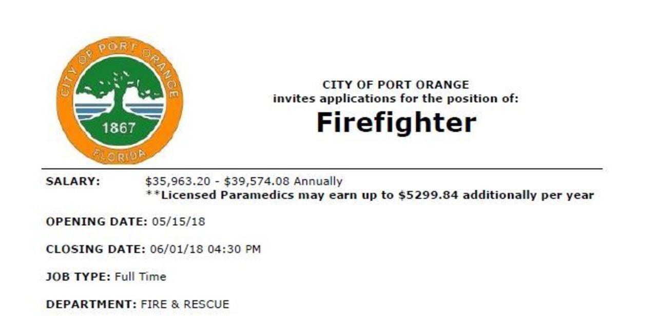 City of Port Orange Hiring Firefighter
