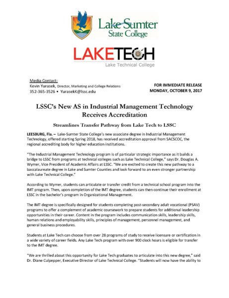 AS in Industrial Management Technology Degree Receives Accreditation Page 1 461x600 LSSC’s New AS in Industrial Management Technology Receives Accreditation
