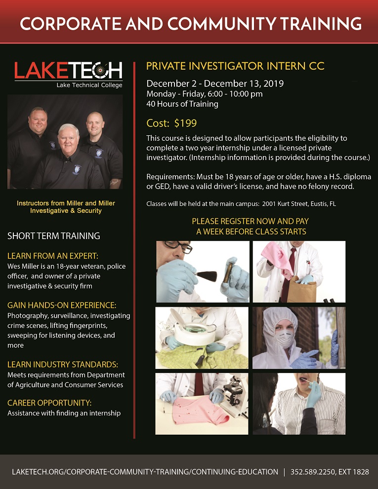 060519 PI Course Flyer Fall 2019 lb Private Investigator Intern CC