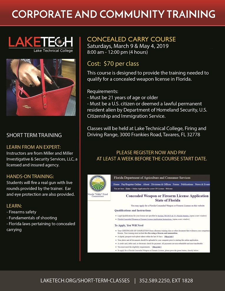 Concealed Carry Course Flyer Spring 2019 Corporate & Community Training 04/12/19