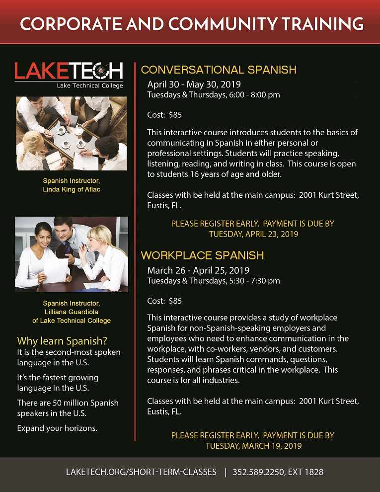 Conversational and Workplace Spanish Flyer Spring 2019 1 Corporate & Community Training 04/12/19