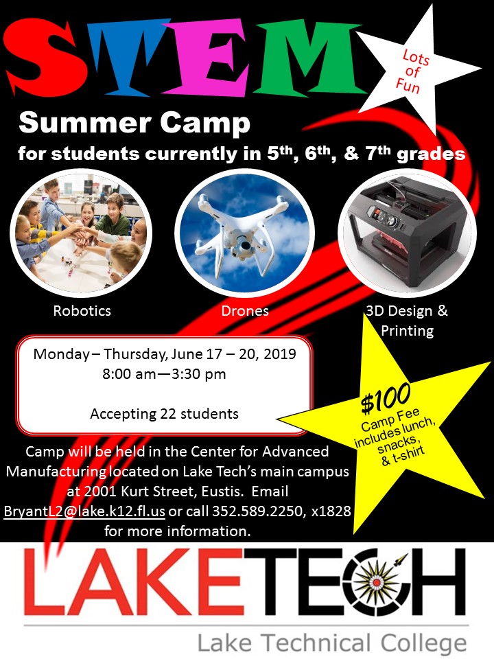 STEM Summer Camp Summer 2019 Lake Tech is Stem ulating Young Minds This Summer