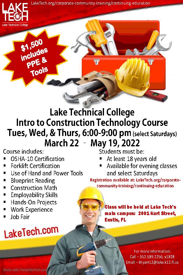 Construction Flyer Spring 2022 Enroll for CCT Courses ~ Spring 2022