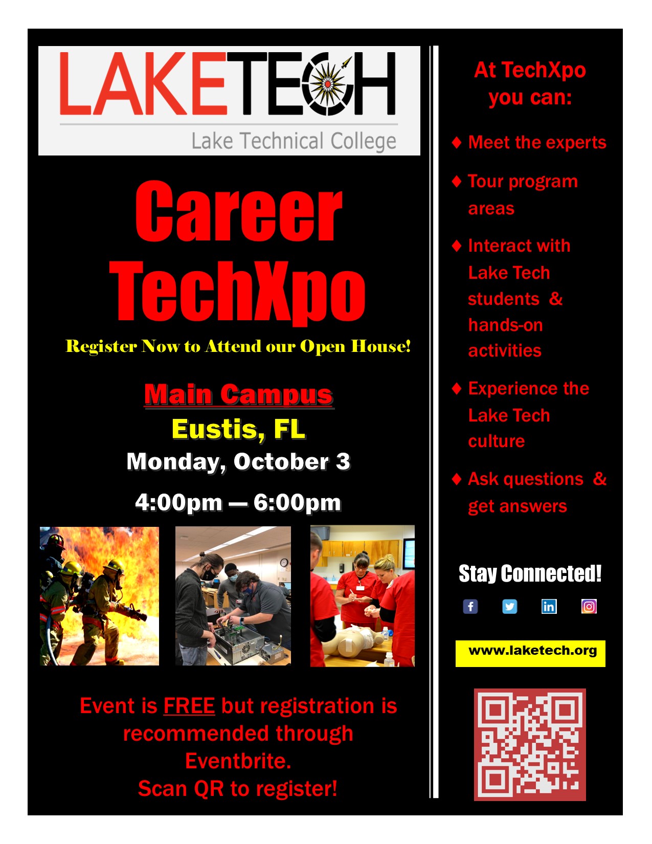 Fall 2022 Career TechXpo Career TechXpo Eustis Large flier with QR Oct 2022 Career TechXpo ~ Monday, October 3